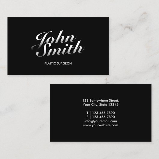 暗くスタイリッシュなタイポグラフィの形成外科医 名刺 (正面/裏面)