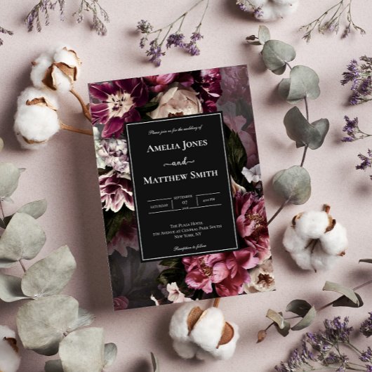 暗くムーディなフローラ結婚式招待状 招待状