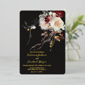 暗くムーディースウィンターフローラ結婚フォイ 箔招待状 (立ち正面)