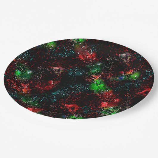 暗くモザイクのトレース下の派手な色のパッチ ペーパープレート (アングル)