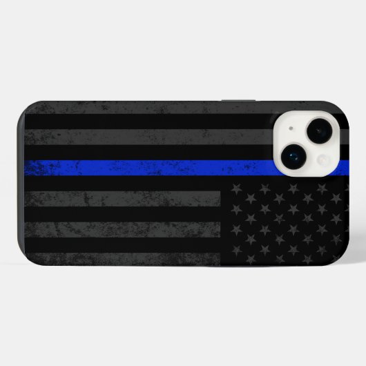 暗く堅牢なスタイル | Thin Blue Line Police Flag iPhoneケース (裏面横)