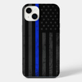 暗く堅牢なスタイル | Thin Blue Line Police Flag iPhoneケース (裏面)