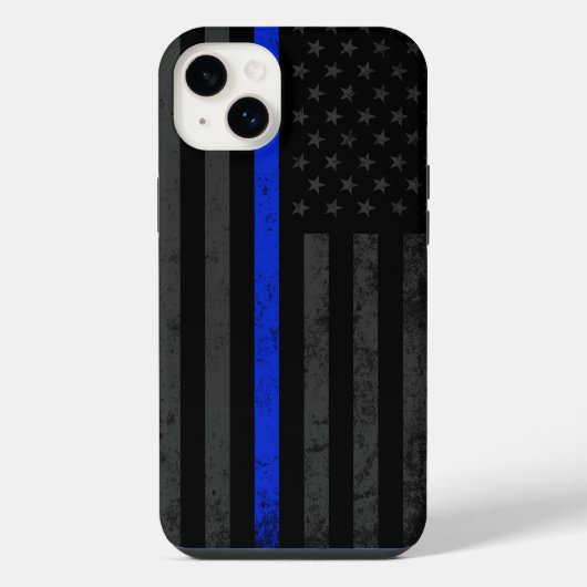 暗く堅牢なスタイル | Thin Blue Line Police Flag iPhoneケース (裏面)