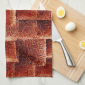 暗く明るい赤の壁テクスチャを持つ正方形 キッチンタオル (四つ折り)
