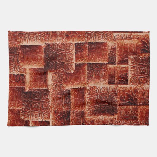 暗く明るい赤の壁テクスチャを持つ正方形 キッチンタオル (横)