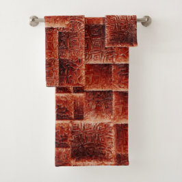 暗く明るい赤の壁テクスチャを持つ正方形 バスタオルセット