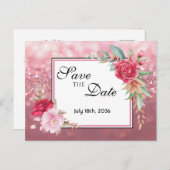 暗く明るい赤面ピンクのバラ日付を保存 案内ポストカード (正面/裏面)