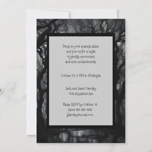 暗く森不気味の幽霊のよく出るハロウィーン 招待状 (正面)