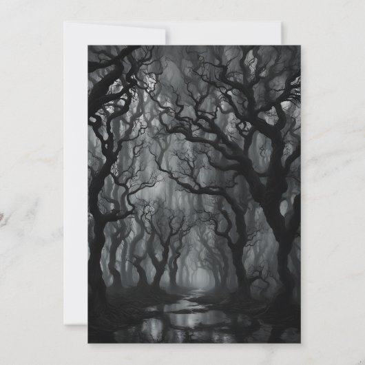 暗く森不気味の幽霊のよく出るハロウィーン 招待状 (裏面)