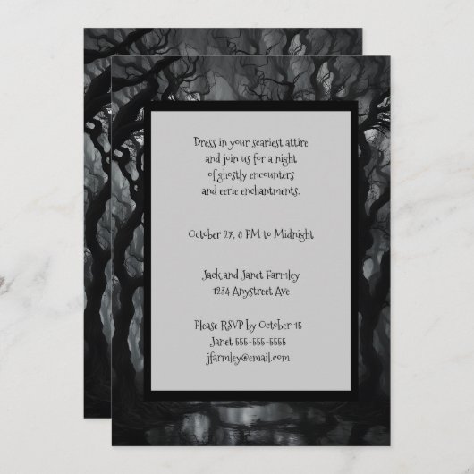 暗く森不気味の幽霊のよく出るハロウィーン 招待状 (正面/裏面)