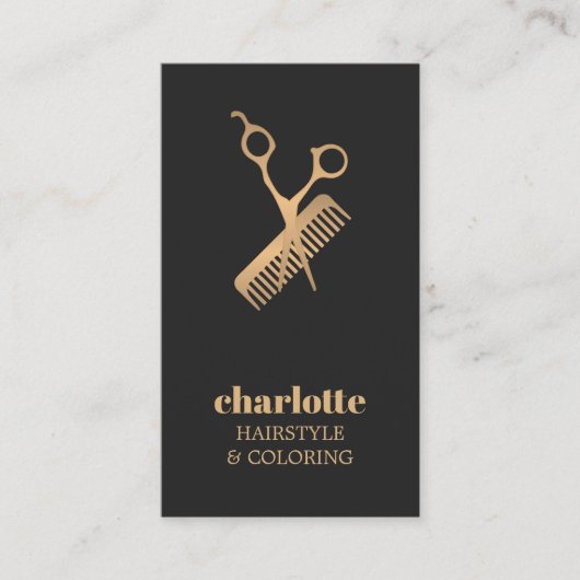 暗エレガントいフェイク金ゴールドシザーコームヘイはっきりしたサロン 名刺 (正面)