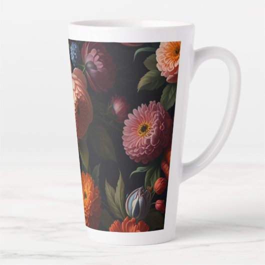 暗エレガントい不機嫌なヴィンテージ花模様 カフェラテマグ