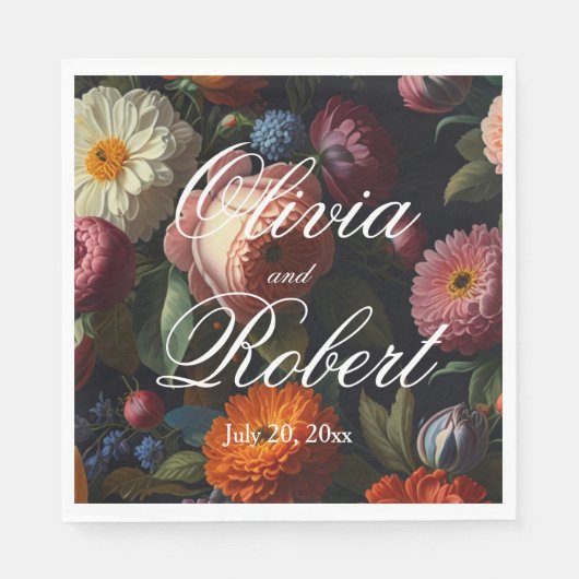 暗エレガントい不機嫌なヴィンテージ花模様 スタンダードランチョンナプキン (正面)