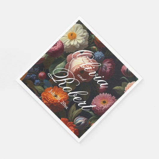 暗エレガントい不機嫌なヴィンテージ花模様 スタンダードランチョンナプキン (角)