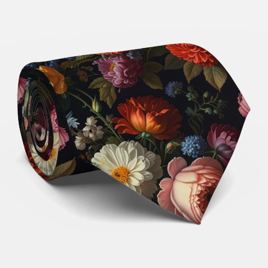 暗エレガントい不機嫌なヴィンテージ花模様 ネクタイ (ロール)