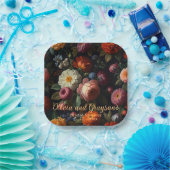 暗エレガントい不機嫌なヴィンテージ花模様 ペーパープレート (パーティー)