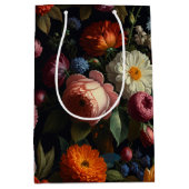 暗エレガントい不機嫌なヴィンテージ花模様 ミディアムペーパーバッグ (正面)