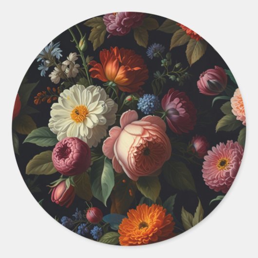 暗エレガントい不機嫌なヴィンテージ花模様 ラウンドシール (正面)