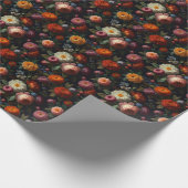 暗エレガントい不機嫌なヴィンテージ花模様 ラッピングペーパー (角)