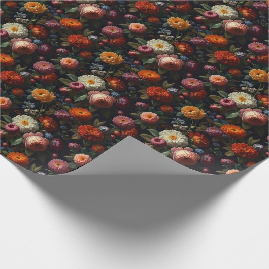 暗エレガントい不機嫌なヴィンテージ花模様 ラッピングペーパー (角)