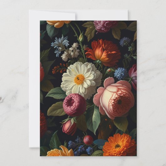 暗エレガントい不機嫌なヴィンテージ花模様 招待状 (裏面)