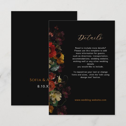 暗エレガントい気の結婚多い花の詳細 エンクロージャーカード (正面/裏面)