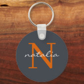 暗エレガントい石板とオレンジモノグラムの キーホルダー (裏面)