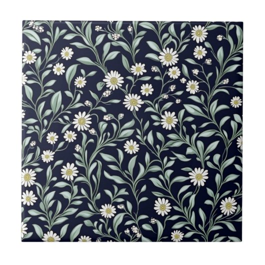 暗エレガントい背景にデイジーの花の模様 タイル (正面)