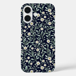 暗エレガントい背景にデイジーの花の模様 iPhone 16ケース