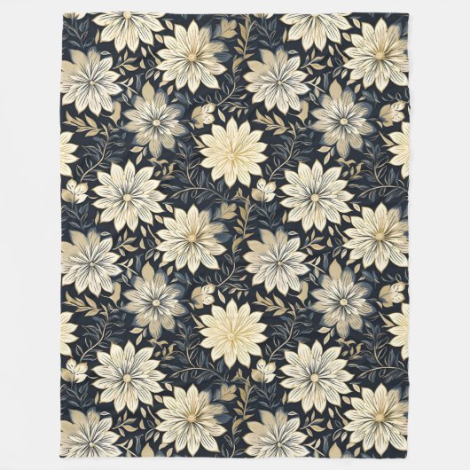 暗エレガントい背景のゴールデンフローラ調和 フリースブランケット (正面)