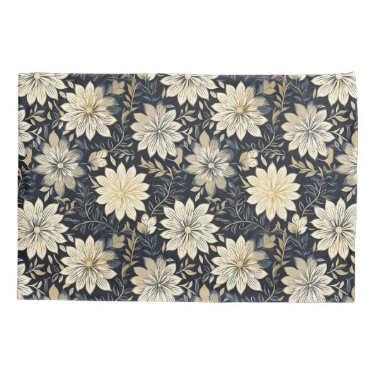 暗エレガントい背景のゴールデンフローラ調和 枕カバー (裏面-左)