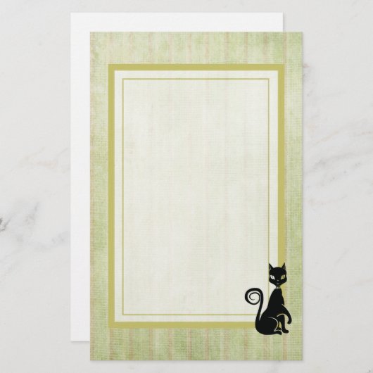 暗エレガントい背景の黒いストライプの猫 便箋 (正面/裏面)