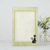 暗エレガントい背景の黒いストライプの猫 便箋 (スタンド正面)