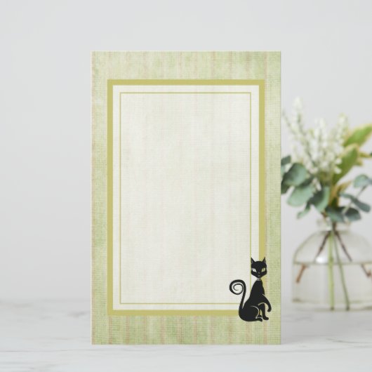 暗エレガントい背景の黒いストライプの猫 便箋 (スタンド正面)
