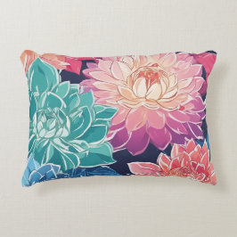 暗エレガントカラフルい背景にダリアの花 アクセントクッション