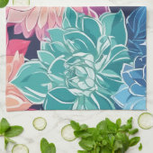 暗エレガントカラフルい背景にダリアの花 キッチンタオル (折り畳み)