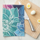 暗エレガントカラフルい背景にダリアの花 キッチンタオル (四つ折り)