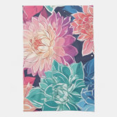 暗エレガントカラフルい背景にダリアの花 キッチンタオル (縦)