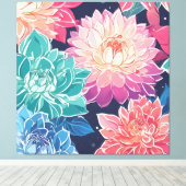 暗エレガントカラフルい背景にダリアの花 キャンバスプリント (インサイチュ (ウッドフロア))