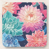 暗エレガントカラフルい背景にダリアの花 コースター (正面)