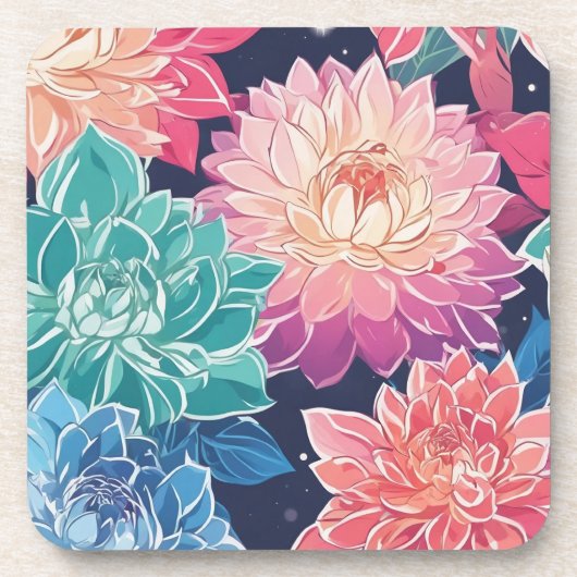 暗エレガントカラフルい背景にダリアの花 コースター (正面)
