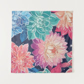 暗エレガントカラフルい背景にダリアの花 タペストリー (正面(横))