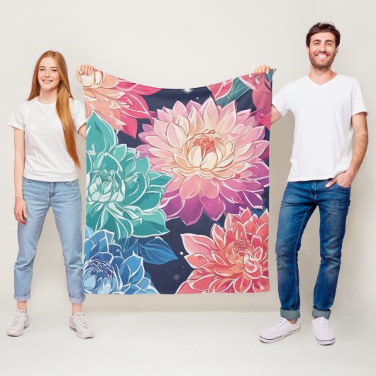 暗エレガントカラフルい背景にダリアの花 フリースブランケット (インサイチュ)