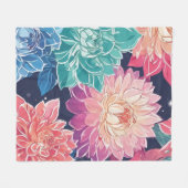 暗エレガントカラフルい背景にダリアの花 フリースブランケット (正面(横))