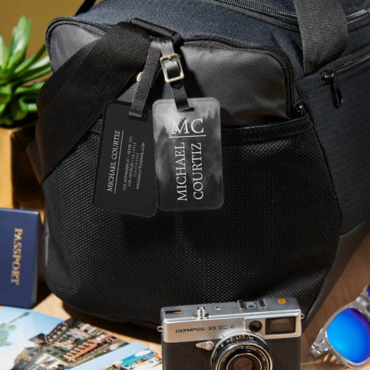 暗エレガントシンプル林をパーソナライズモノグラムの ラゲッジタグ (正面&裏面)