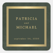 暗エレガントパーソナライズされた緑金ゴールド結婚s スクエアシール (正面)