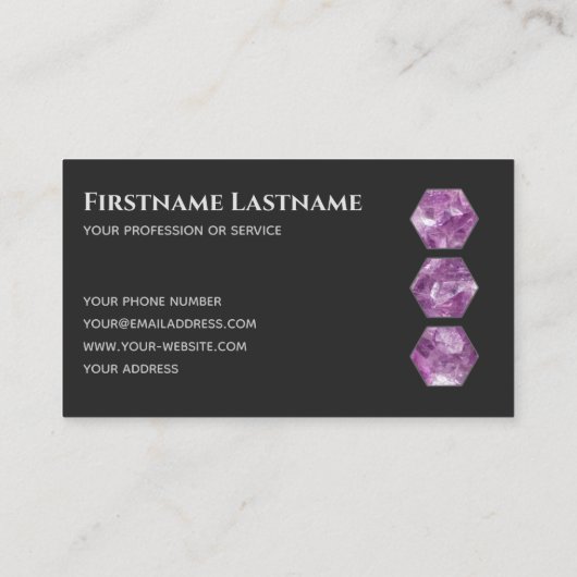 暗エレガントミニマル灰色バイオレットアメジスト六角形 名刺 (裏面)