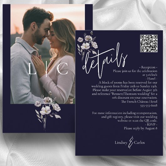 暗エレガントモダン海結婚詳細QRコード エンクロージャーカード