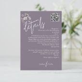 暗エレガントモダン紫結婚の詳細QRコード エンクロージャーカード (スタンド正面)