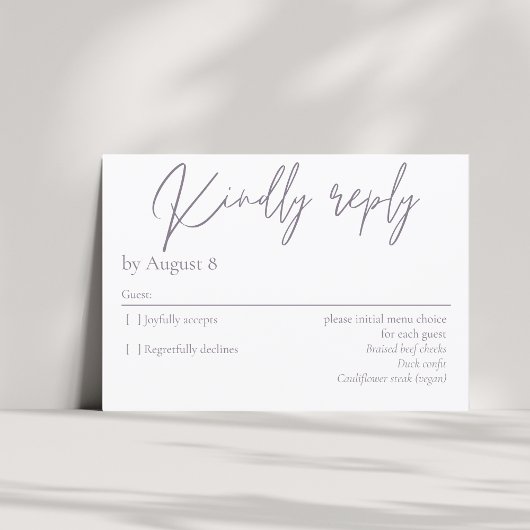 暗エレガントモダン紫色の結婚式RSVPカード 出欠カード